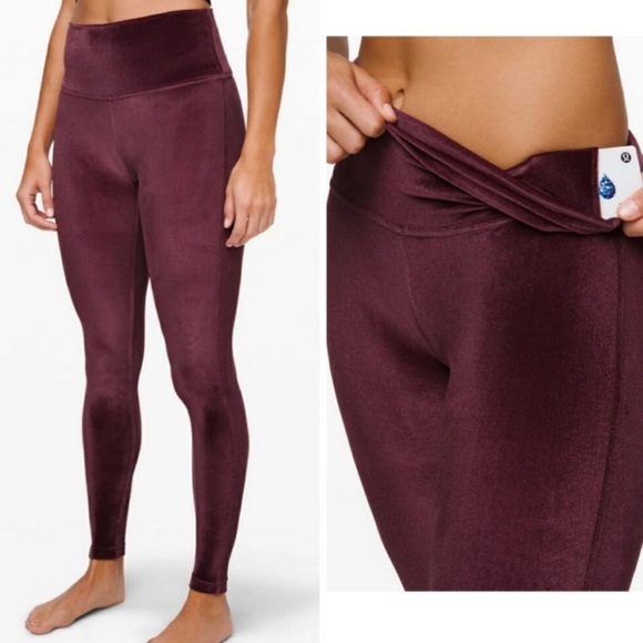 🆕 Lululemon 12 Velvet Wunder Lounge Tights High Rise Garnet Red NWT 28” length - Picture 4 of 13